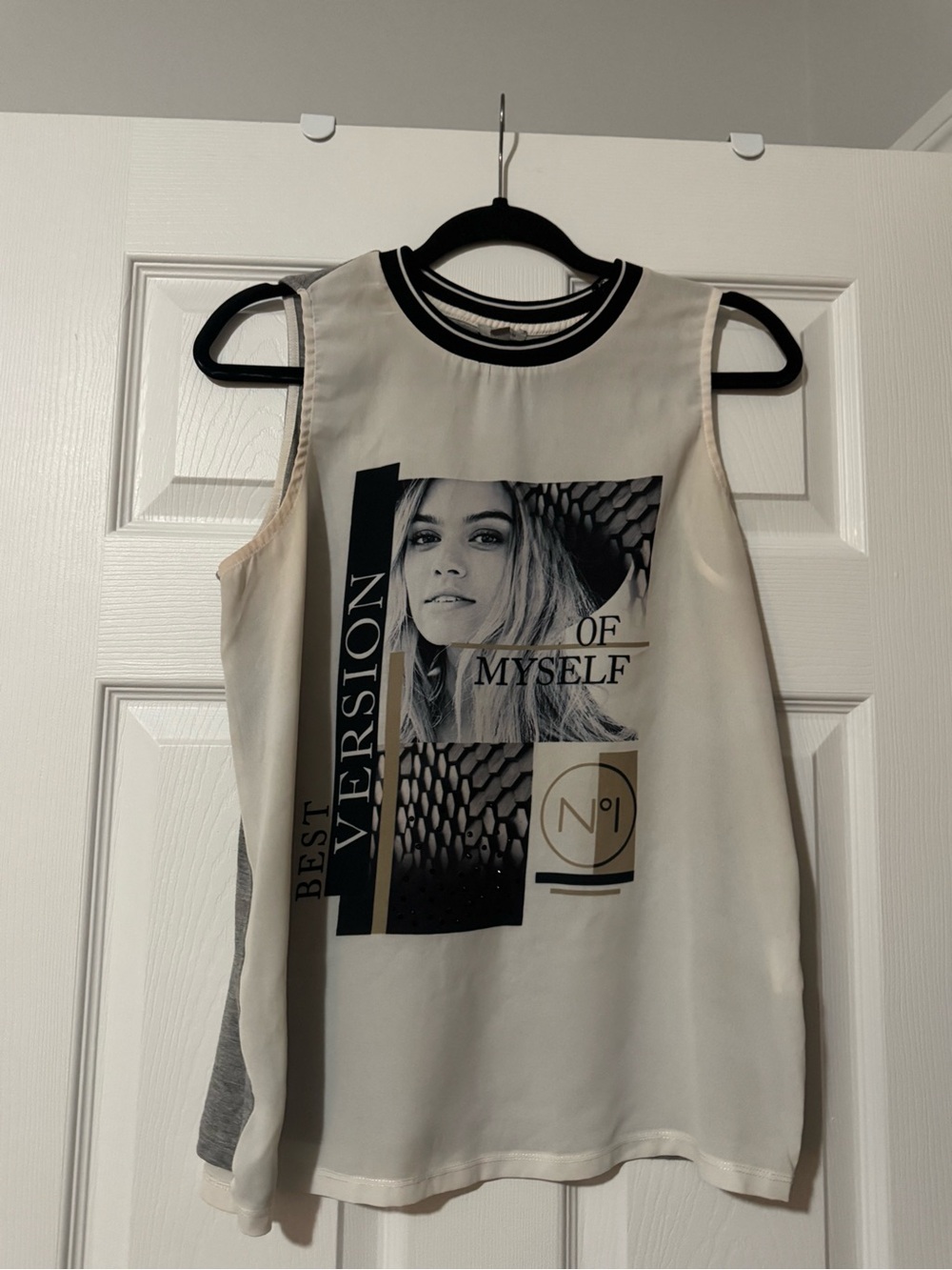 Tristan Cream Sleeveless Graphic Tank with Black Trim